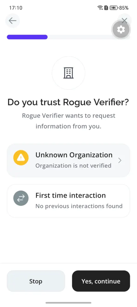 Rogue verifier rendered untrusted