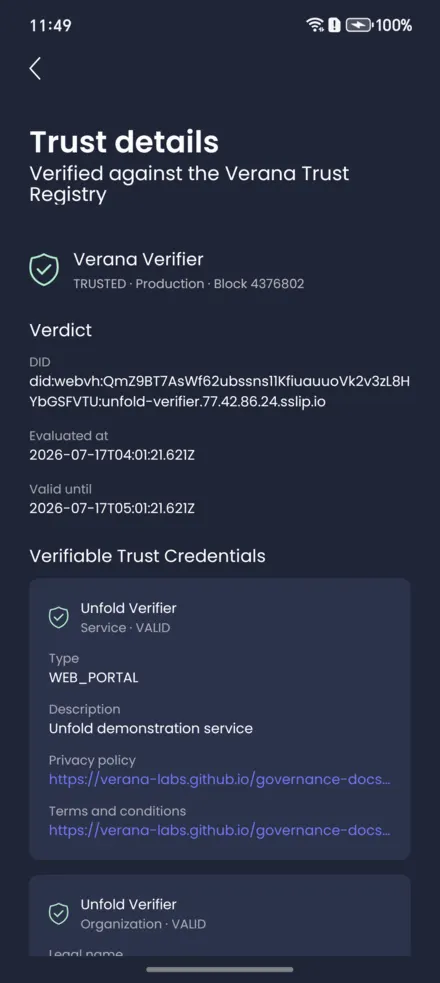Trust details: service and operator
