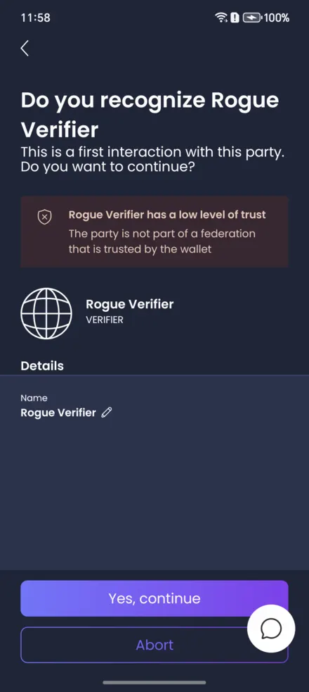 Rogue verifier rendered untrusted